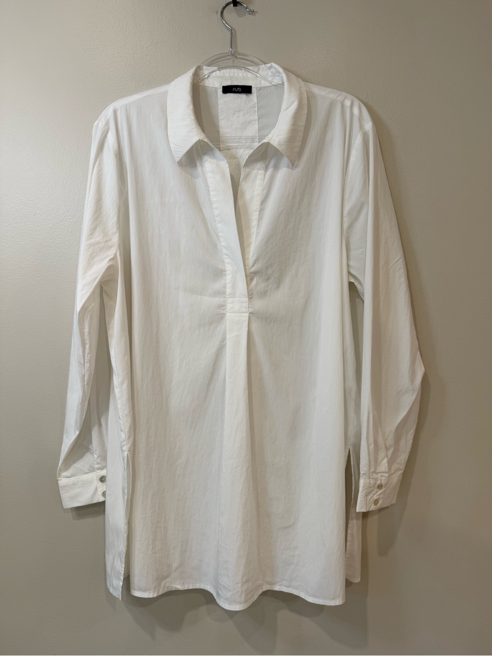 Ruti White Non-Iron Refine Oversized Popover Tunic Shirt Size M/L